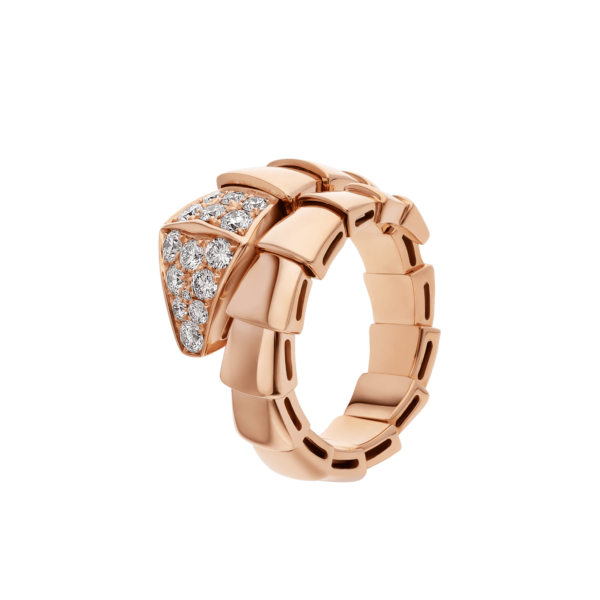 Bob snake Knightley rose gold ring set with pavé diamonds on the head