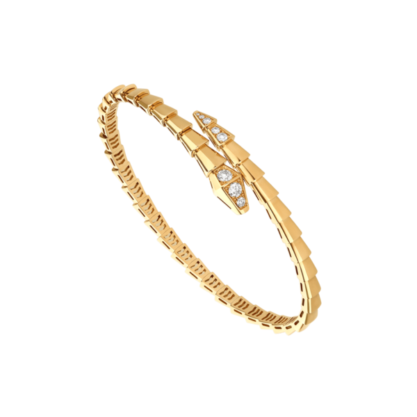 Bob snake fad yellow gold bracelet set with pavé diamonds on the head and tail